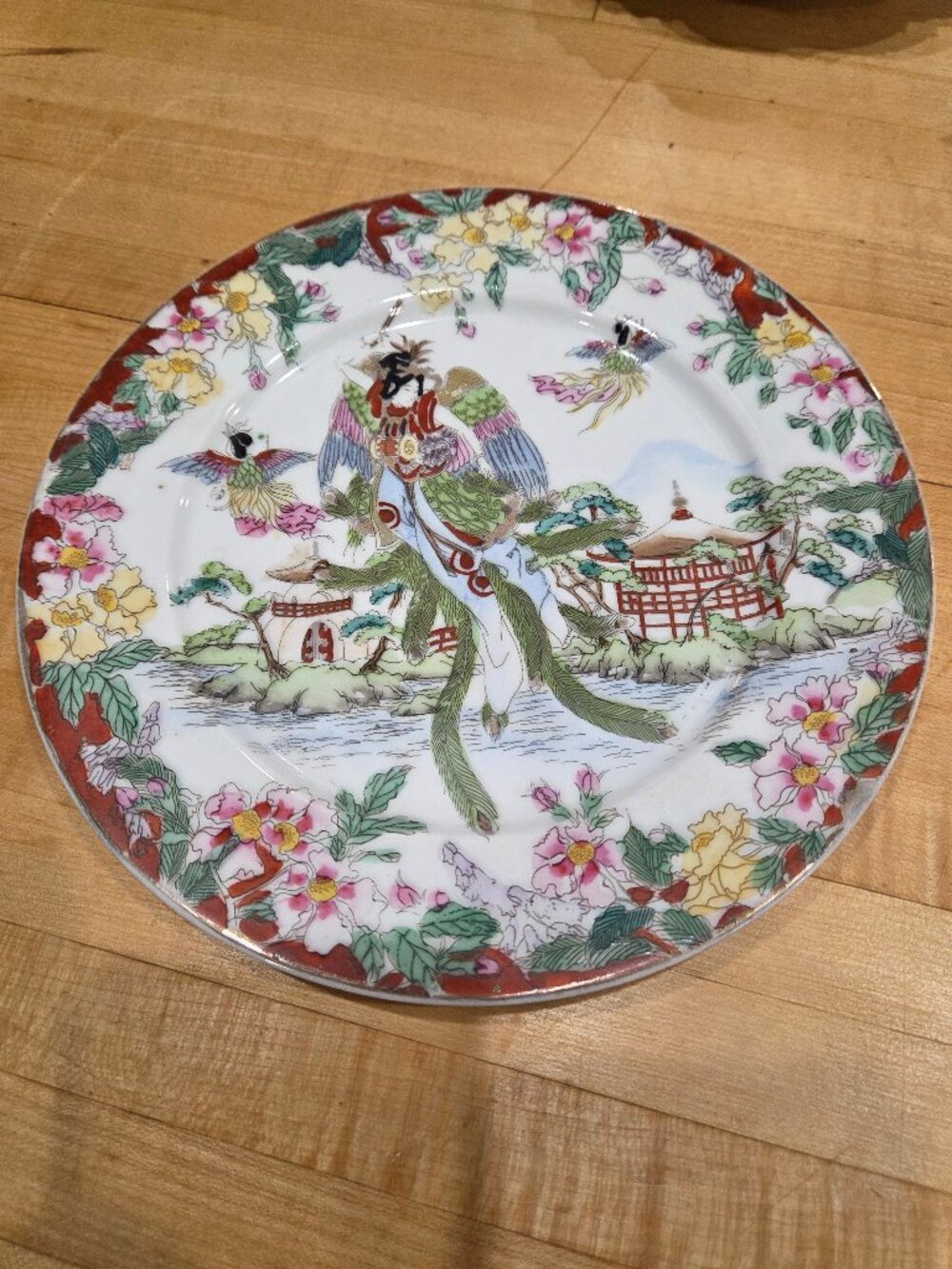 Antique Takito Nippon T Wreath Hand Painted Geisha Girl Angel Plate